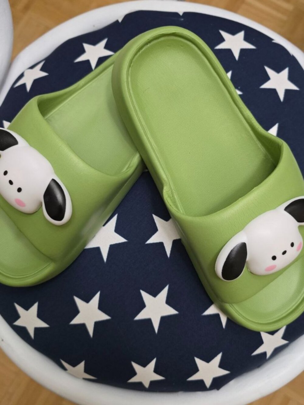 Green slippers featuring the Sanrio character Pochacco (36–37, 38–39, 40–41)